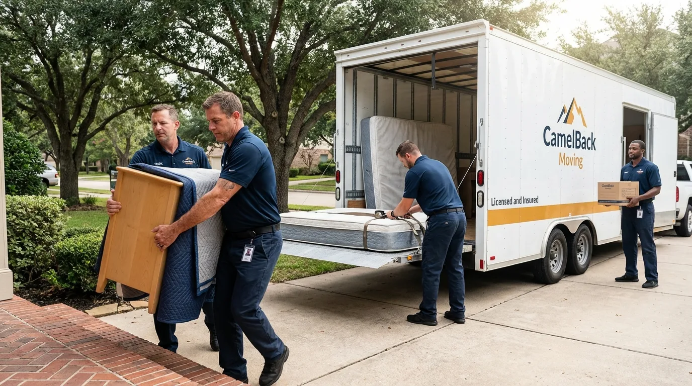Crew loading residential truck for cross-state move from Oswego, IL